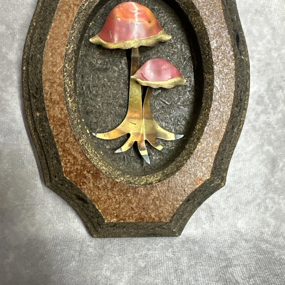 Vintage‎ Mushroom Wall Hanging 1970s Boho Home Decor Metal and Wood